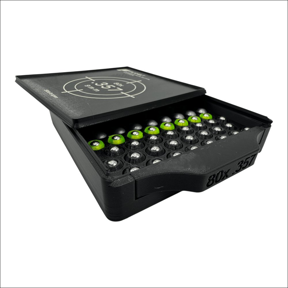 Diabolo-Box für 80x.357 / 9 mm – Praktisch stapelbar wiederverwendbar. Matchbox Schwarz Schießsport-Zubehör