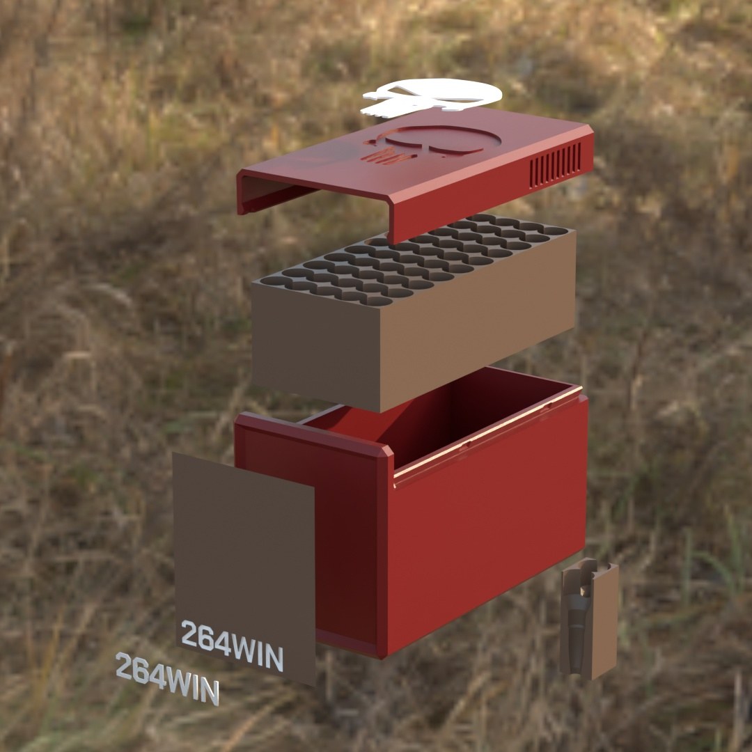 Filamelt Munitionsbox / .264 Winchester Magnum / ‘Schiebedeckel’ / Patronenbox, Ammo Box