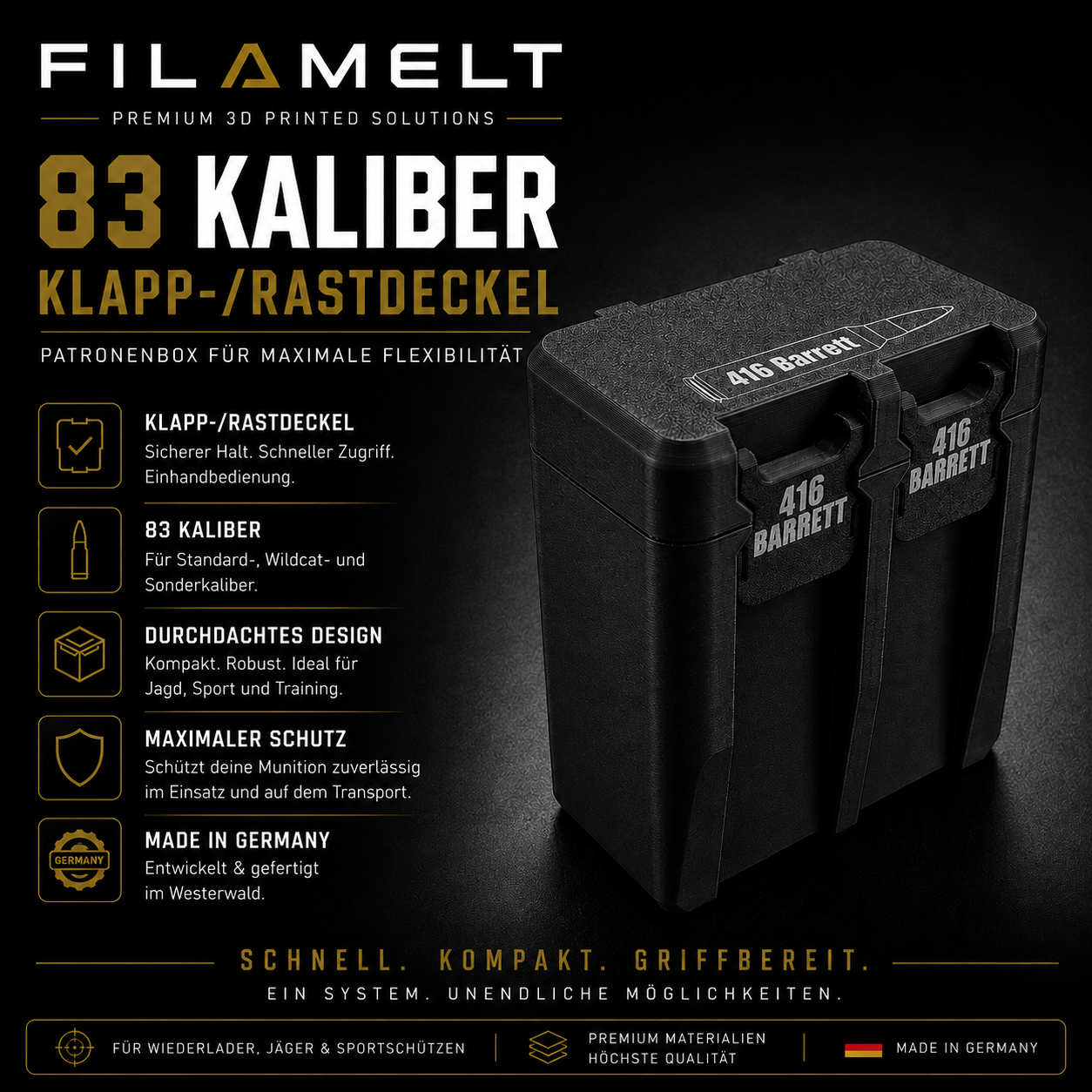 Filamelt Munitionsbox / 22 ARC / 'Klapp- / Rastdeckel' / Patronenbox, Ammo Box