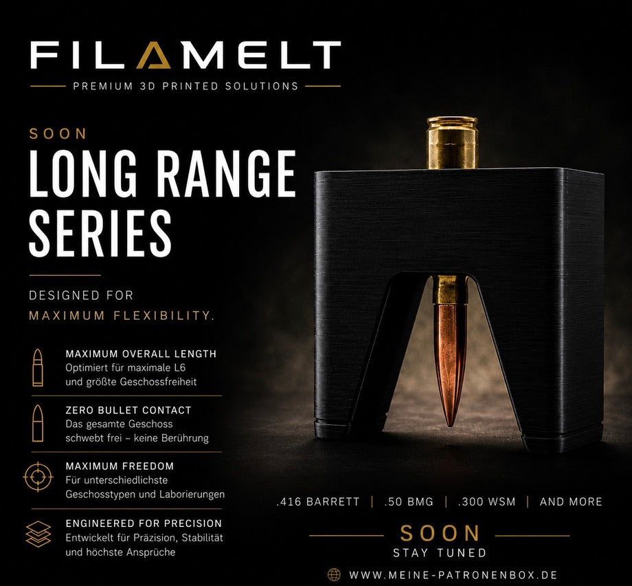 Filamelt Munitionsbox / .50 BMG Long Range-Edition / 'Klapp- / Rastdeckel' / Patronenbox, Ammo Box