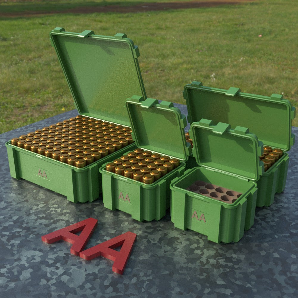 Filamelt AA Batteriebox "Klappdeckel" – für 20 / 25 / 50 / 100 Batterien - 3D-Druck aus dem Westerwald